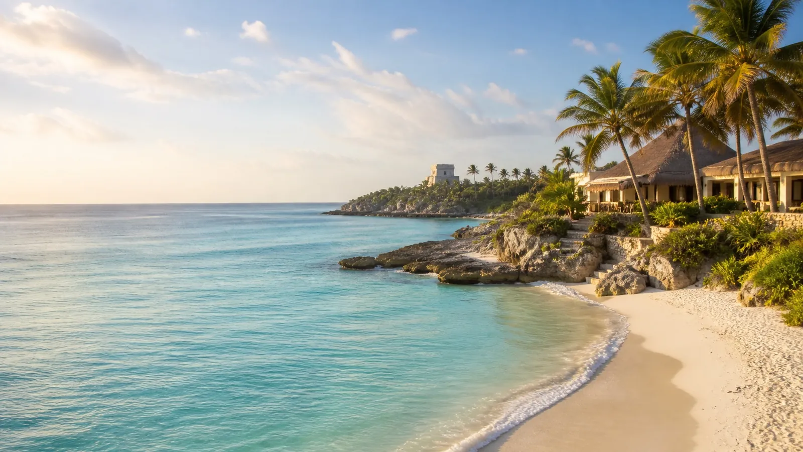 Mar turquesa e resort na Riviera Maya, México