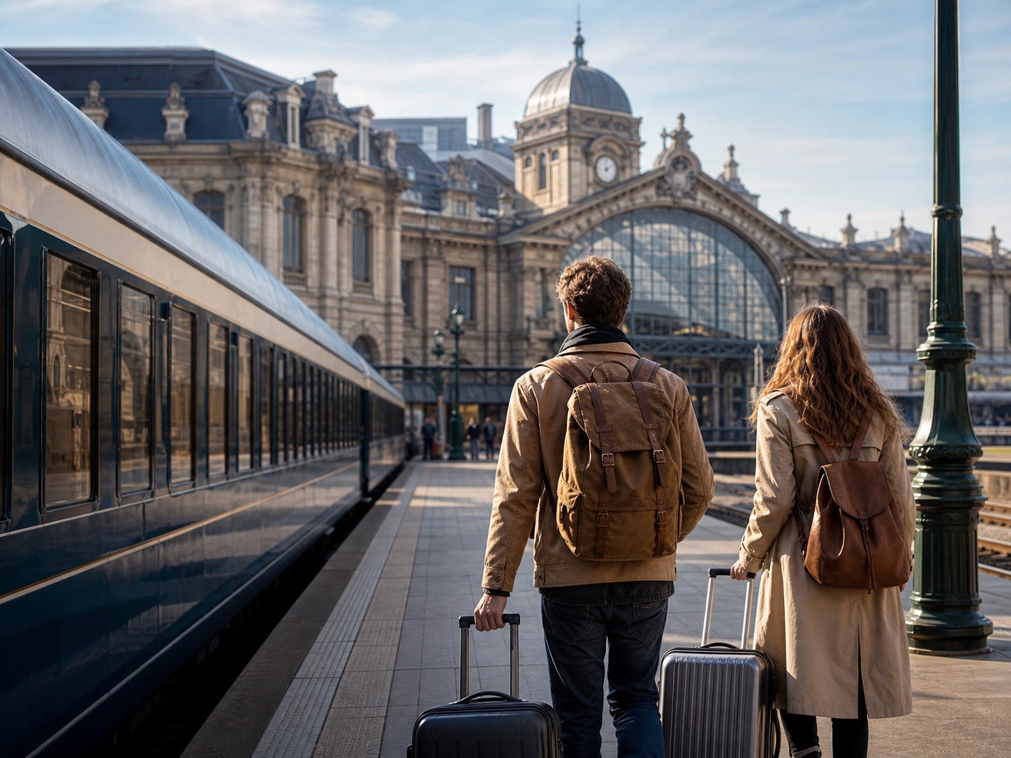 Viajantes embarcando de trem para um roteiro combinado pela Europa